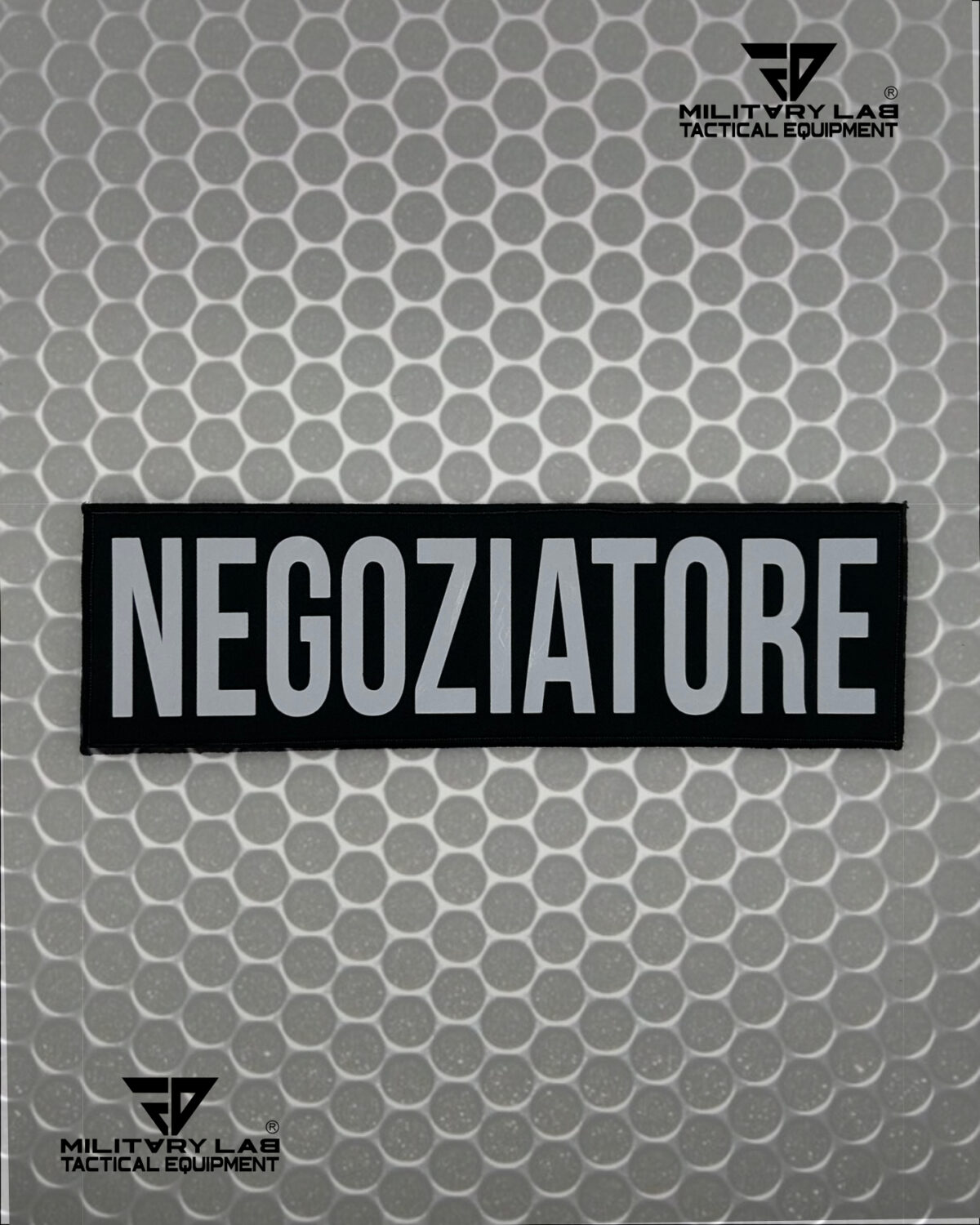 Patch Velcrata Rifrangente “NEGOZIATORE” Argento alta visibilità